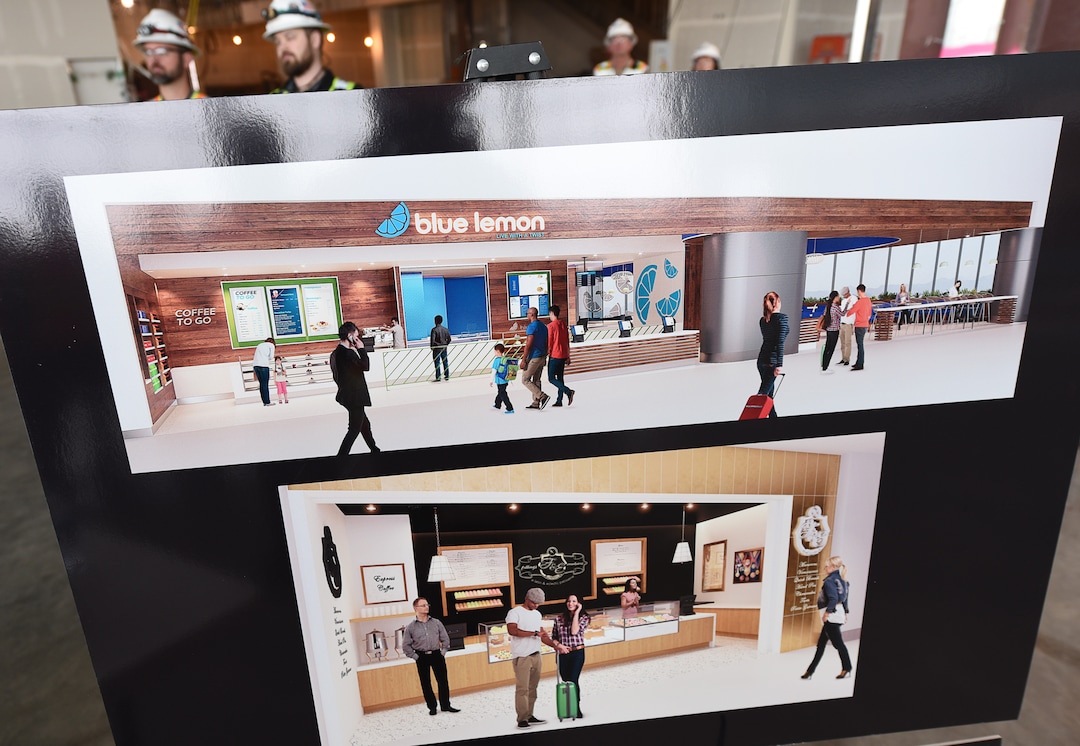 (Francisco Kjolseth  |  The Salt Lake Tribune)  Salt Lake City International Airport announces food concessionaires for the first phase of the new expanded airport during a tour on Wed. Feb. 20, 2019, as renderings provide a visual snapshot of the food and beverage options that is said to include 23 concepts with a number of home-grown options that are local favorites.