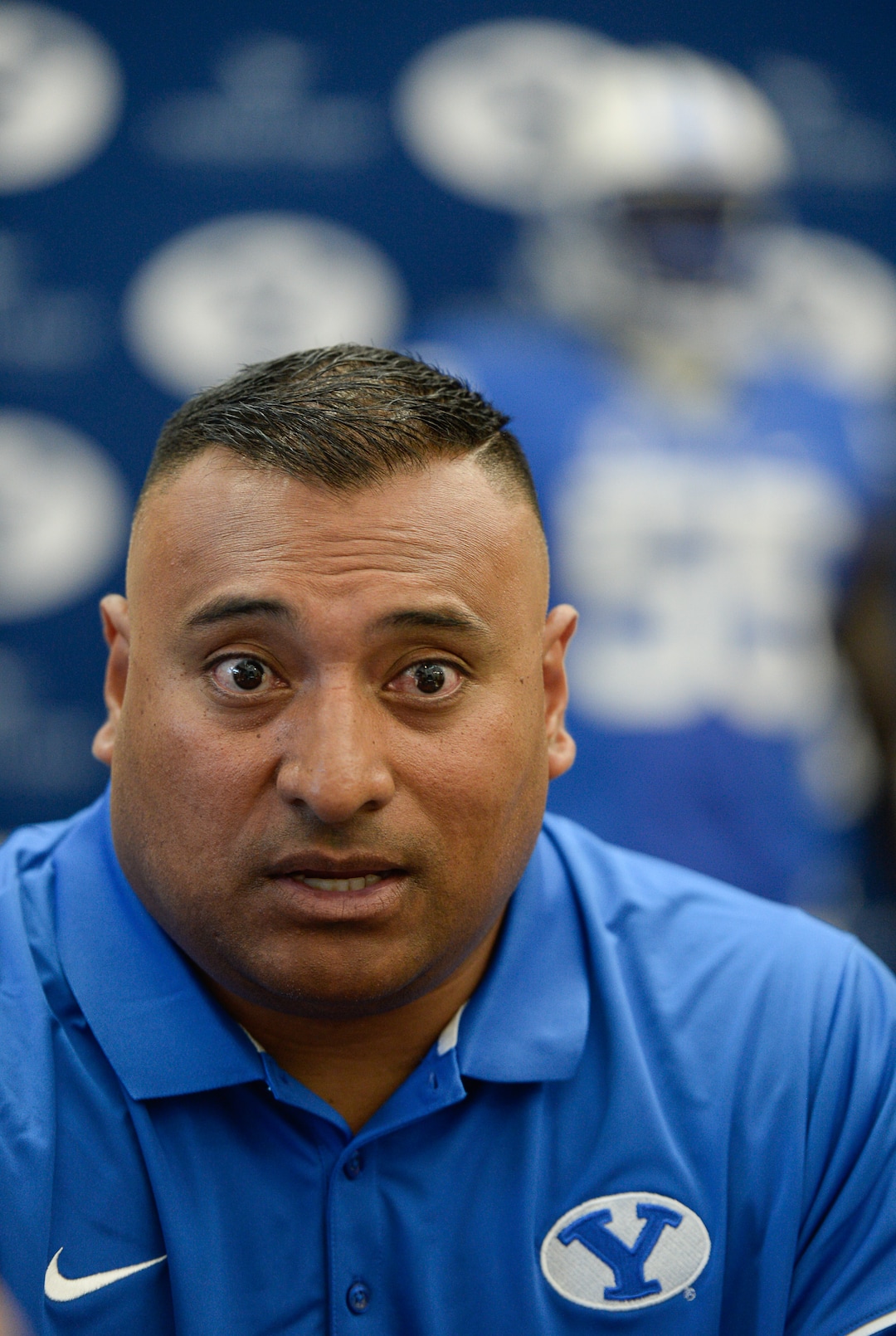 Francisco Kjolseth | The Salt Lake TribuneBYU football head coach Kalani Sitake, sits down for interviews during BYU Football Media Day at BYU Broadcasting in Provo on Friday, June 23, 2017.