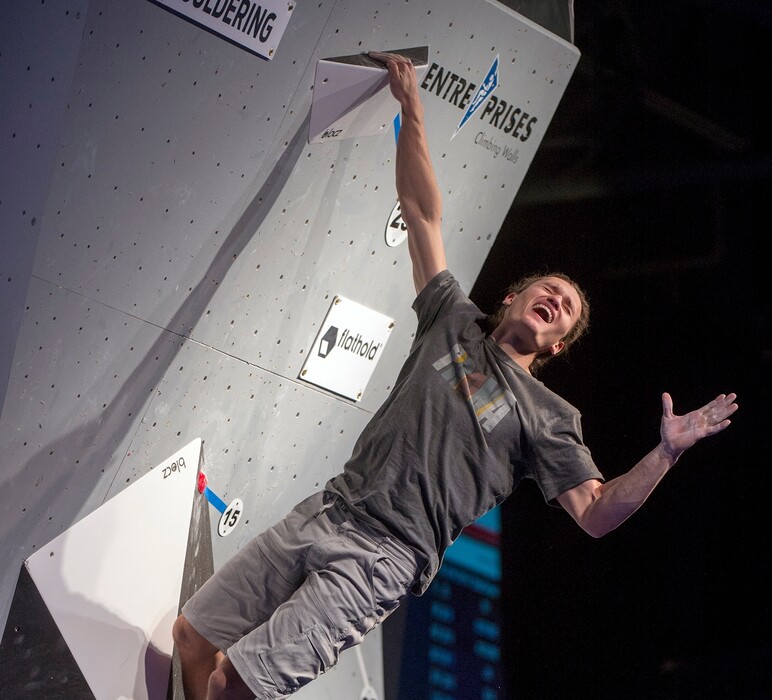 (Leah Hogsten | The Salt Lake Tribune) Salt Lake City native Nathaniel Coleman won the USA Climbing: Bouldering Open National Championships for the third consecutive time at the Salt Palace Convention Center, Saturday, February 3, 2018 in Salt Lake City, UT.
.