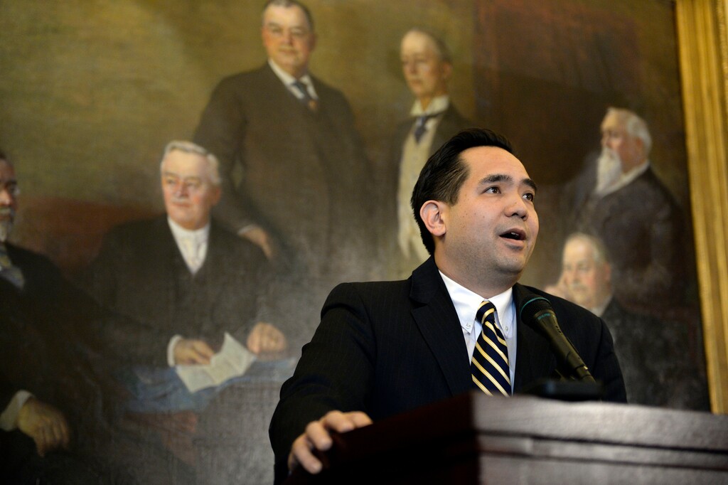 Francisco Kjolseth  |  The Salt Lake Tribune
Utah Attorney General Sean Reyes holds a brief news conference at the Utah Capitol on Monday, Jan. 6, 2014.