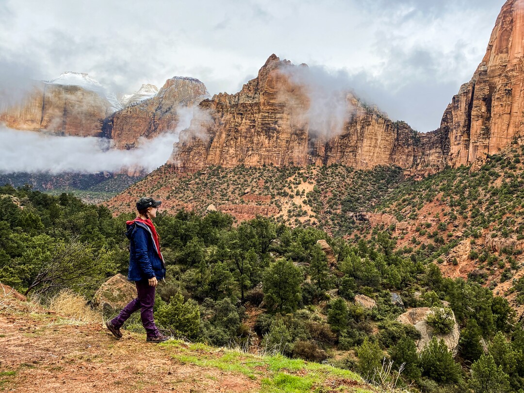 (Emily Pennington  |  Little A) Emily Pennington hiking by the Mount Carmel Highway Turnout at Zion National Park. Pennington has written a memoir, "Feral," about her experience visiting all the national parks in the United States.