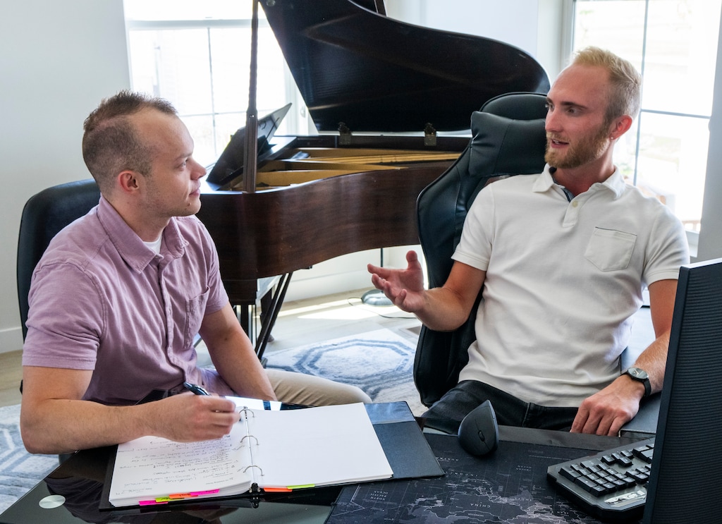 (Rick Egan | The Salt Lake Tribune)  Brandon "Bowie" Roy and Hunter Derrick are the founders of a new streaming app called Mixlo. Tuesday, July 26, 2022.