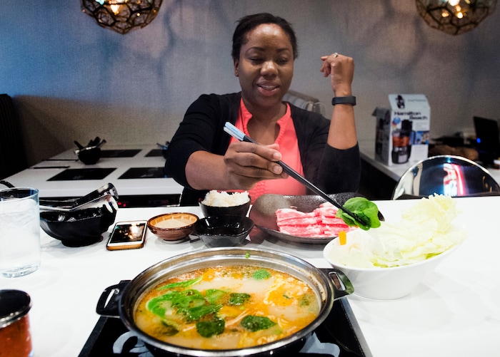 (Rick Egan  |  The Salt Lake Tribune)   Andrea Hall dines at Tonkotsu Shabu Shabu Bar in West Valley City on Thursday, Aug. 17, 2017.