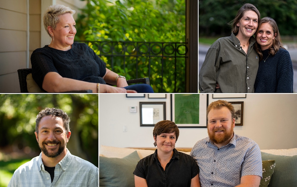 (The Salt Lake Tribune) Clockwise from top left: Vanessa Shannon; Kelly and Claire Peterson; Stephanie Pack and Samuel Peterson; and Zach Hampton. With Utah marriage rates dipping, they shared their views with The Salt Lake Tribune on why they are -- or are not -- married.