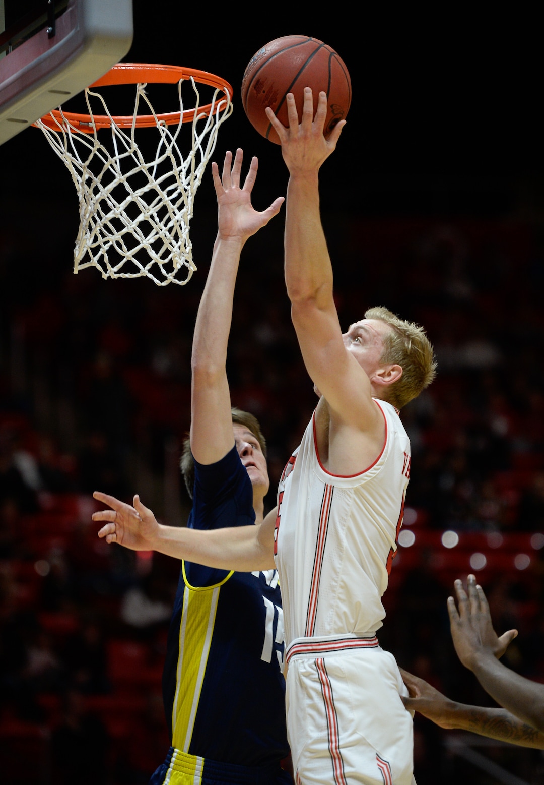 (Francisco Kjolseth  |  The Salt Lake Tribune) Utah Utes guard Parker Van Dyke (5) pushes past Northern Arizona  in Men's Basketball at the Jon M Huntsman Center in Salt Lake City, Utah, on Friday, Dec. 21, 2018.