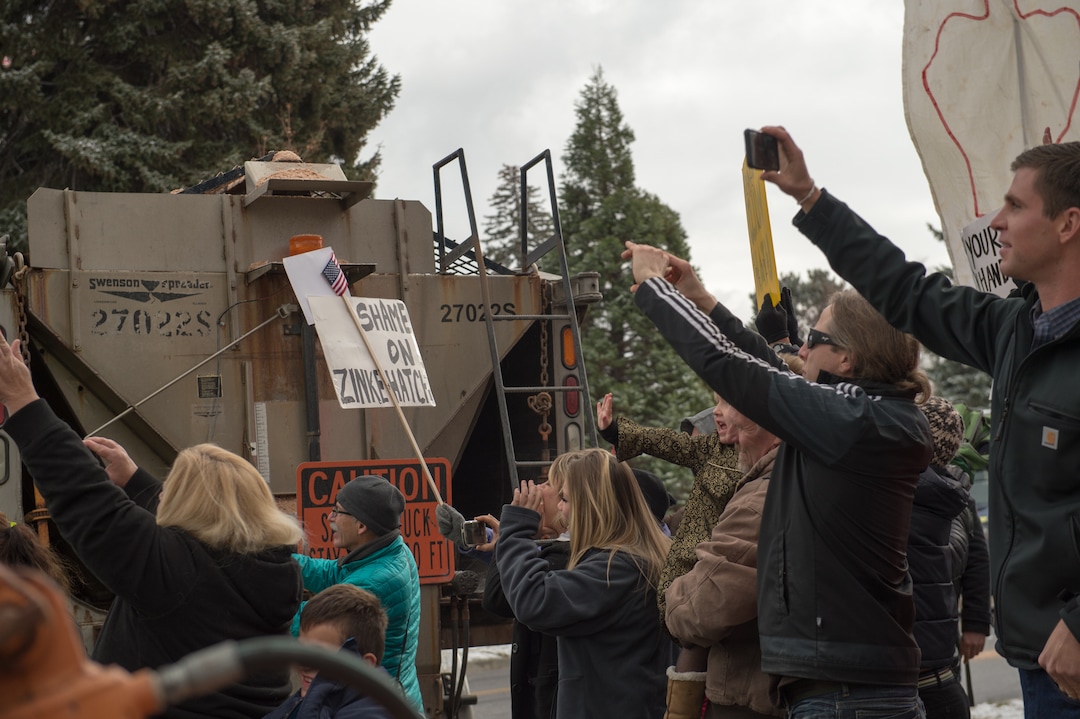 (Rachel Molenda  |  The Salt Lake Tribune)  Protesters gathered at the capitol building in Salt Lake City, Utah, on Monday, December 4, 2017, as President Donald Trump arrived to announce his plan to shrink Bears Ears and Grand Staircase-Escalante national monuments.