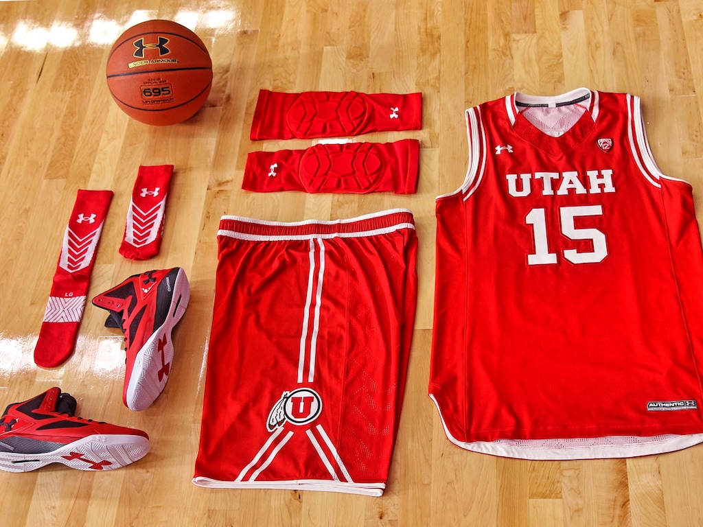 Courtesy | Sarah Shebek, Utah Athletics
The Utes have revealed new uniforms for the 2015-16 season, reflecting a more classic design. The uniforms do away with the mountain design of the previous season and utilize Under Armour's ArmourVent technology in the stitching of the back of the jersey and shorts. The uniforms come in red, white and black, and the Utes will also wear gray alternate uniforms from last season.