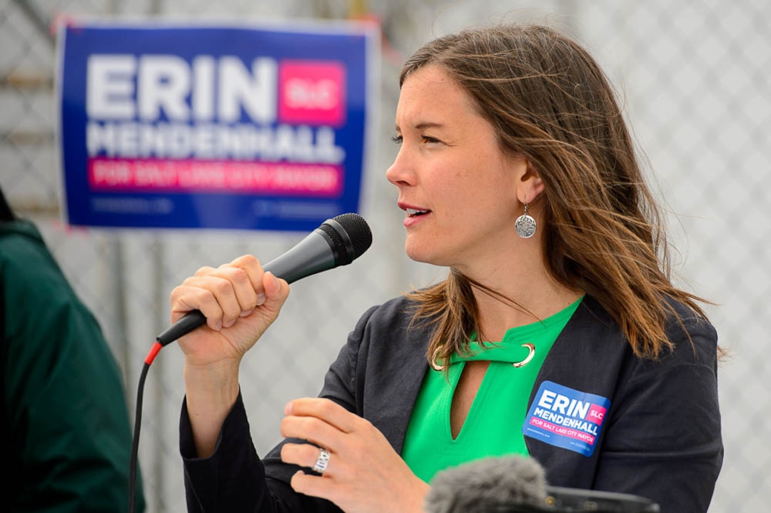 (Trent Nelson  |  The Salt Lake Tribune)  Salt Lake City Councilwoman Erin Mendenhall launches her campaign for mayor on Sunday April 14, 2019. She enters the race with six years of council experience serving the city’s Ballpark, Central City, Central 9th, East Liberty Park, Liberty Wells and Wasatch Hollow communities. She has a background in the nonprofit sector, working previously with the clean-air advocacy group Breathe Utah as its policy director and interim executive director.