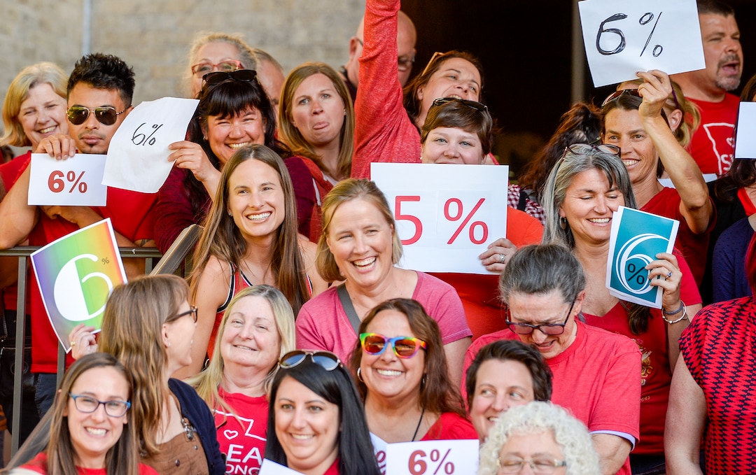 (Leah Hogsten  |  The Salt Lake Tribune) Teachers walk out of the public comment period at the Salt Lake City School District meeting regarding salary negotiations, June 4, 2019. More teachers are leaving Utah classrooms and one of the biggest reasons they cite is low pay. The state now has a shortage of 1,600 educators with the imbalance expected to get worse.