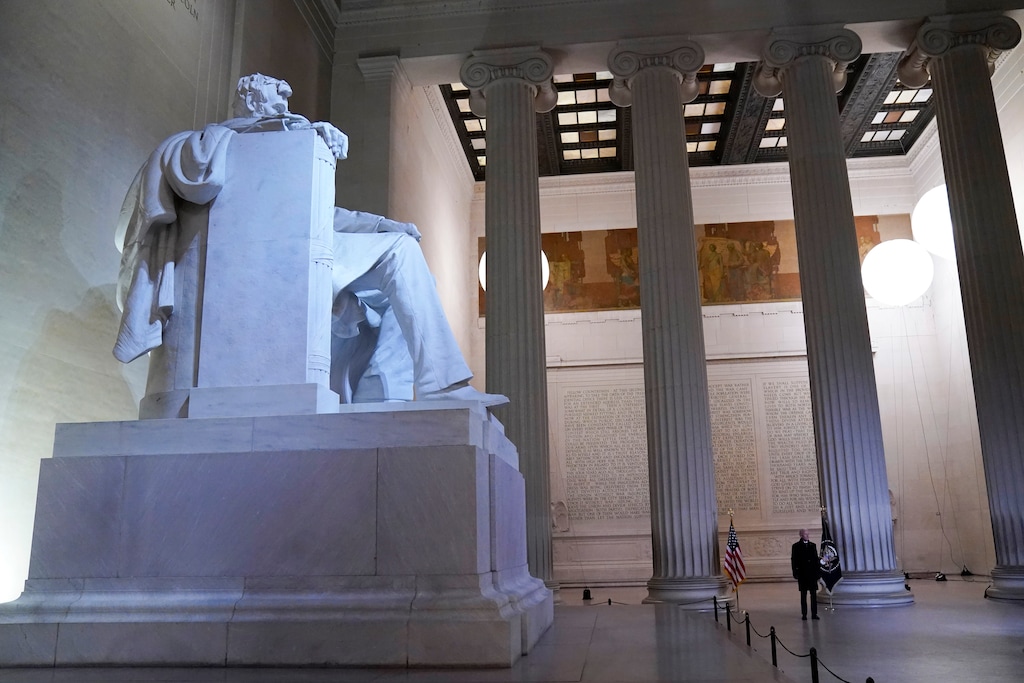 (Evan Vucci | AP photo)

President Joe Biden stands in the Lincoln Memorial during Inauguration Day ceremonies, Wednesday, Jan. 20, 2021, in Washington.