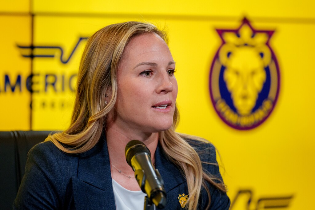 (Trent Nelson  |  The Salt Lake Tribune) Utah Royals FC coach Amy Rodriguez is introduced in Sandy on Thursday, April 20, 2023. After suffering 11 losses in her first 15 games in charge, Rodriguez was fired this week.