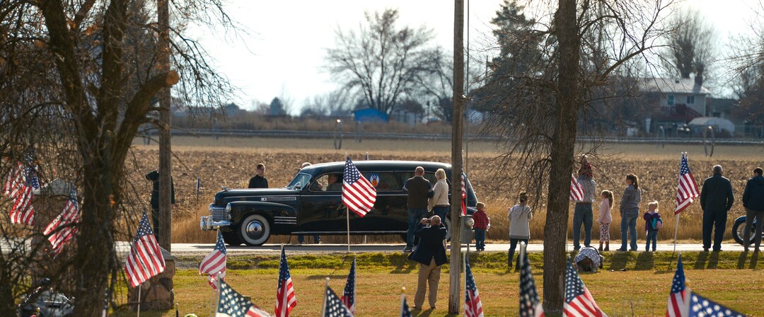 (Leah Hogsten  |  The Salt Lake Tribune)  World War II airman Max W. Lower is buried with full military honors and a military aircraft flyover on Saturday, November 23, 2019, the Lewiston City Cemetery, 77 years after he was deployed overseas. Lower, a radio operator on a B-24 Liberator bomber, was killed when the plane was shot down Aug. 1, 1943, over Ploiesti, Romania. The Lewiston native was 23.
