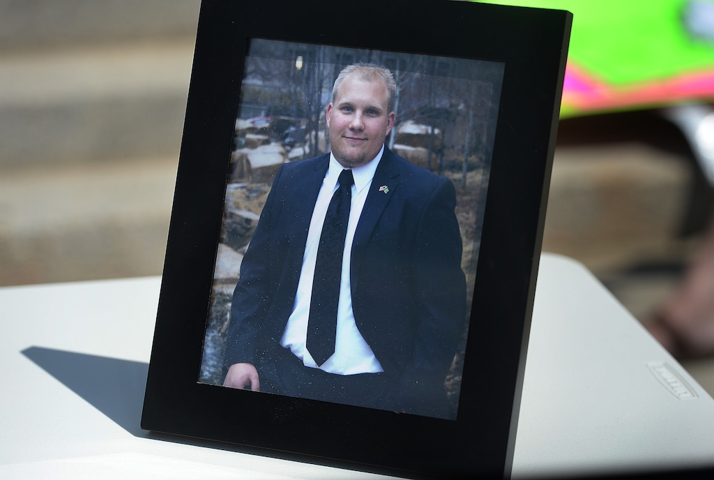 (Scott Sommerdorf   |  The Salt Lake Tribune) Josh Holt, who is currently jailed in Venezuela, appears in a family photo displayed at a rally on the east steps of the Utah State Capitol, Saturday, July 30, 2016.