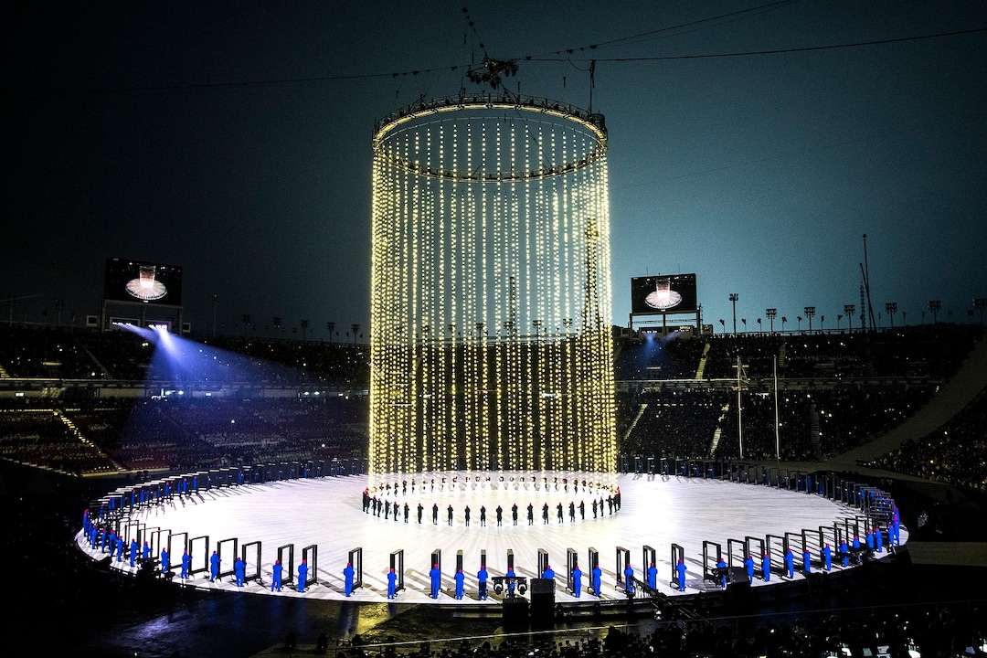 (Chris Detrick  |  The Salt Lake Tribune)  The Pyeongchang 2018 Winter Olympics opening ceremony at Olympic Stadium Friday, February 9, 2018.  