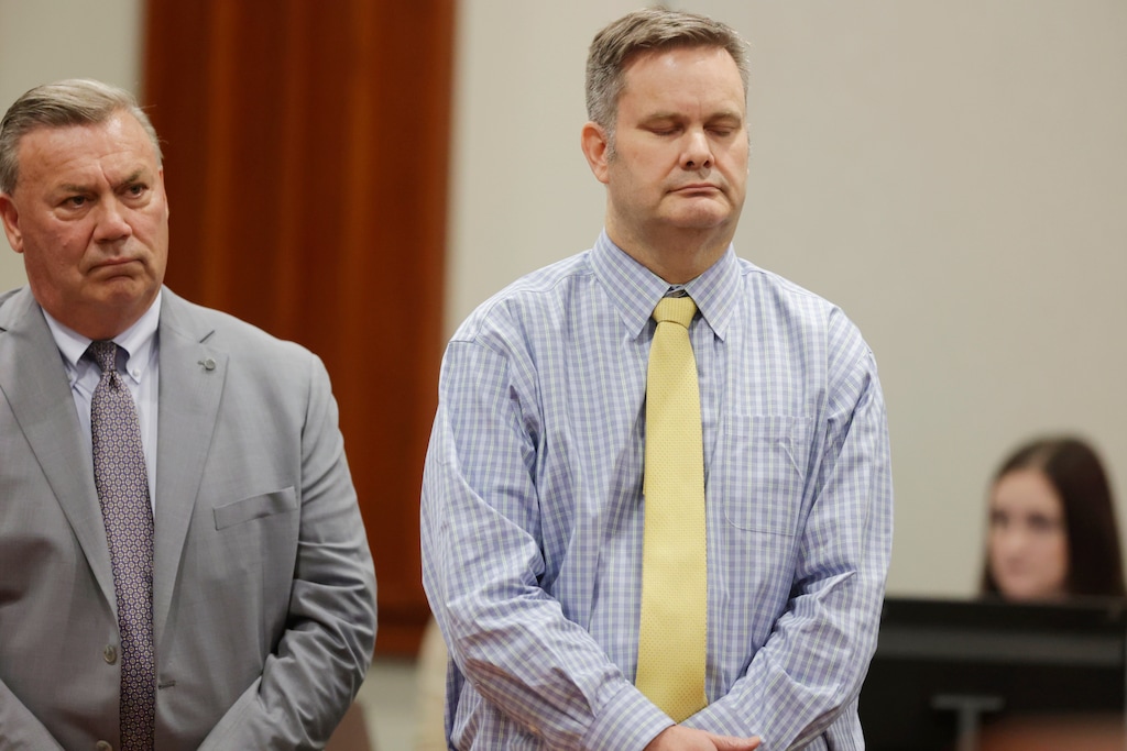 (Kyle Green | Pool via AP) Chad Daybell, right, stands with defense lawyer John Prior after the jury's verdict in his murder trial is read at the Ada County Courthouse in Boise, Idaho, on Thursday, May 30, 2024. Daybell was convicted of killing his wife and his new girlfriend's two youngest kids in a strange triple murder case that included claims of apocalyptic prophesies, zombie children and illicit affairs.