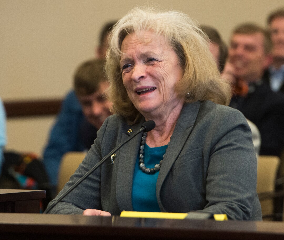(Rick Egan  |  The Salt Lake Tribune)  Gayle Ruzicka, Utah Eagle Forum, jokes as she speaks in support of Sen. Jim Dabakis  bill, SJR16 during a Senate Education Committee meeting at the Capitol, Friday, March 2, 2018.