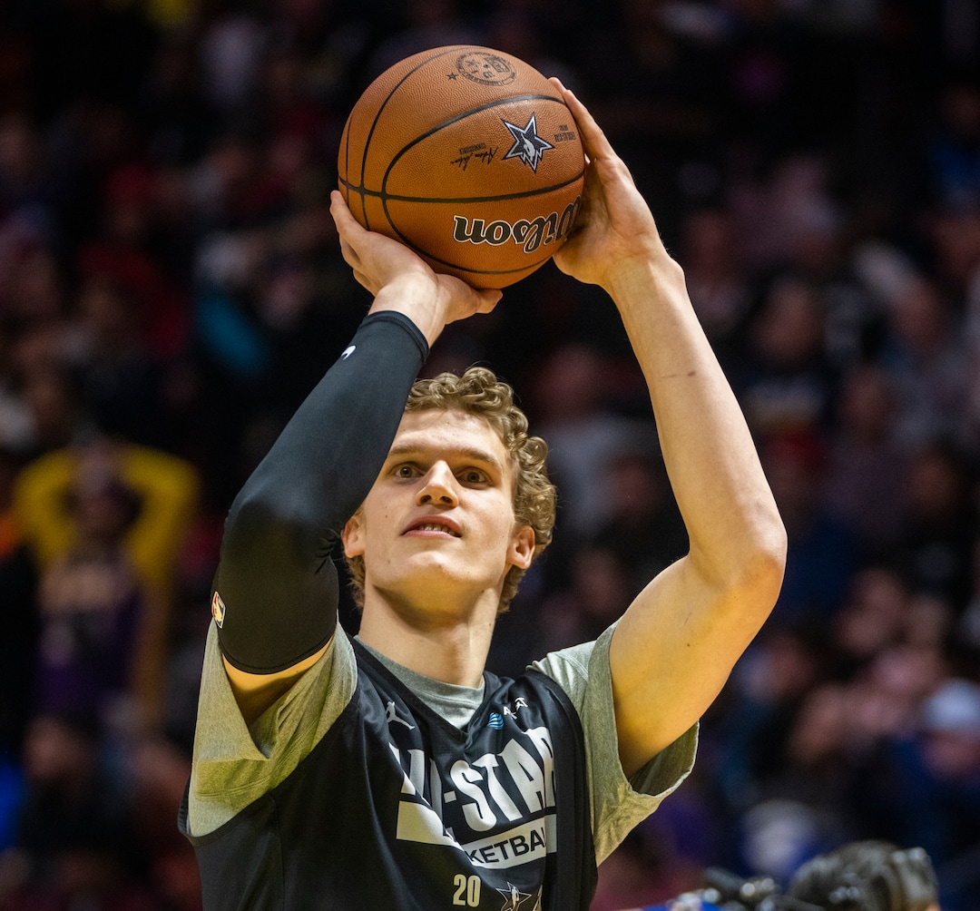 (Rick Egan | The Salt Lake Tribune) Lauri Markkanen takes a few shots during the Western team All-Star Practice at the Jon M. Huntsman Center, on Saturday, Feb. 18, 2023.
