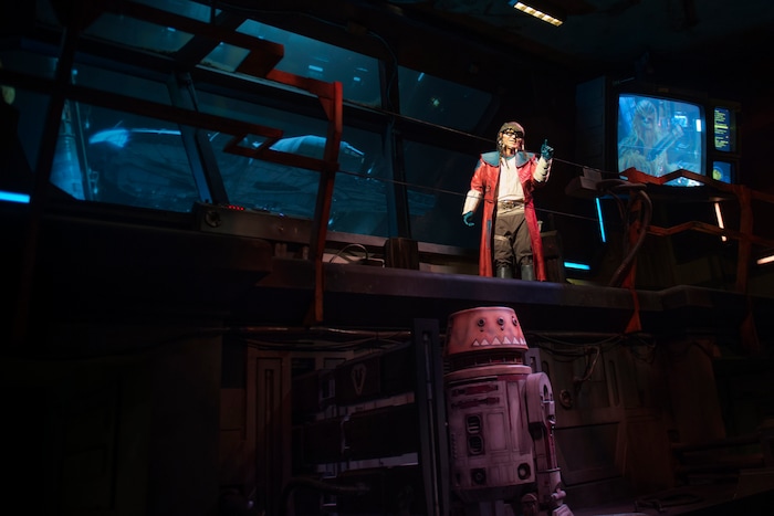 (Jeremy Harmon  |  The Salt Lake Tribune) Hondo Ohnaka talks with Chewbacca as the famous wookiee lands the Millennium Falcon at a spaceport at Star Wars: Galaxy's Edge in Anaheim, Ca. on Wednesday, May 29, 2019.