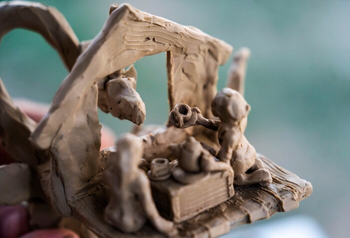 (Rick Egan | The Salt Lake Tribune) Christopher Yancey works on a sculpture, at the Salt Lake Arts Festival, on Saturday, Aug. 28, 2021.