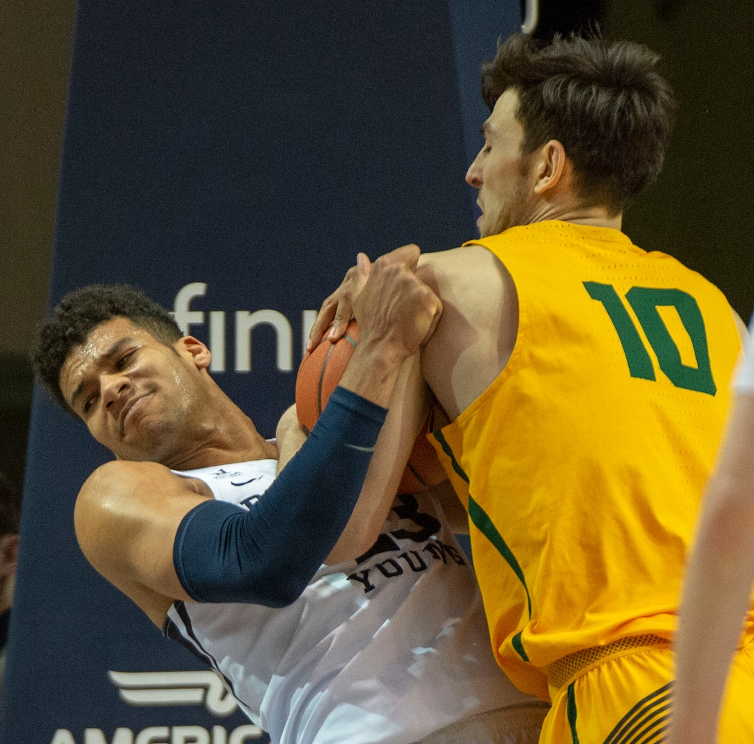 (Rick Egan  |  The Salt Lake Tribune)      Brigham Young Cougars forward Yoeli Childs (23) battles San Francisco Dons forward Matt McCarthy (10) for the ball, in WCC basketball action between Brigham Young Cougars and San Francisco Dons, at the Marriott  Center, Thursday, February 21, 2018.