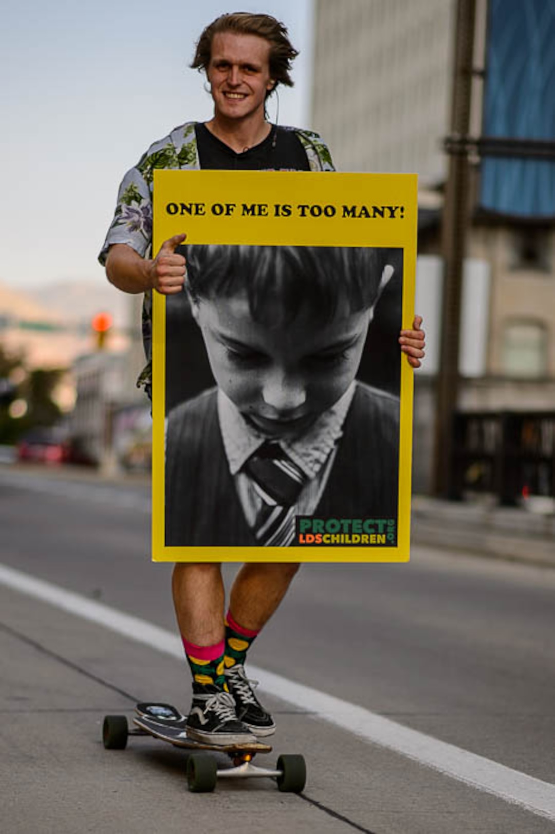 (Trent Nelson | The Salt Lake Tribune)  People gathered in front of the LDS Church Administration Building Salt Lake City, Sunday Sept. 9, 2018 in support of Sam Young. Young was in a disciplinary hearing tonight after he made calls for changes to the church's youth interview process.