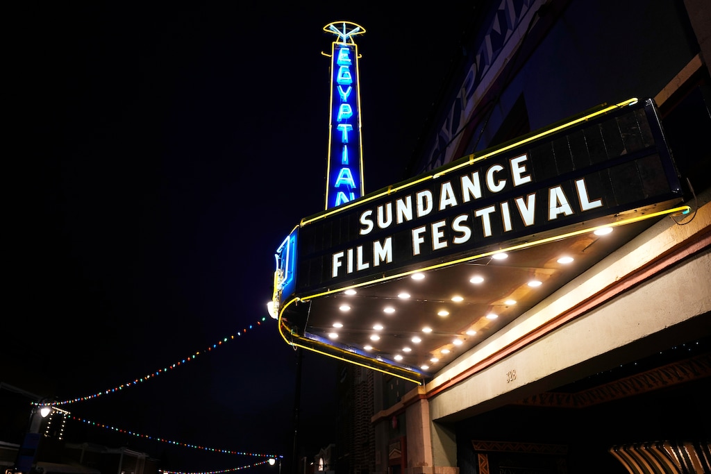 (Charles Sykes | Invision/AP) The marquee of the Egyptian Theatre is seen during the Sundance Film Festival on Sunday, Jan. 21, 2024, in Park City.