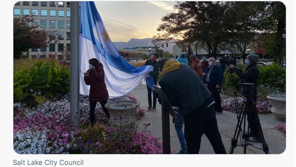 (Salt Lake City | Screen shot) This is a screen shot photo of Salt Lake City's new flag over City Hall, Friday, Oct. 23, 2020.