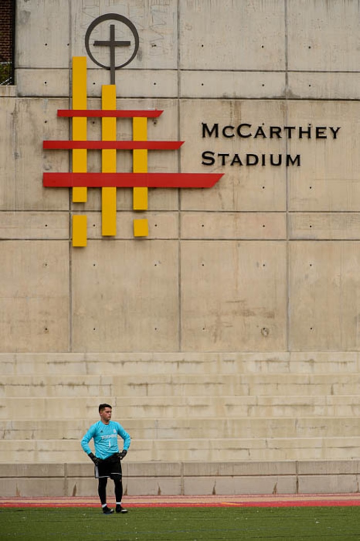 (Trent Nelson | The Salt Lake Tribune)  Judge Memorial goalkeeper Jaciel Guzman in the Class 3A boys' soccer state quarterfinal between Judge Memorial and Maeser Prep in Salt Lake City, Saturday May 5, 2018.