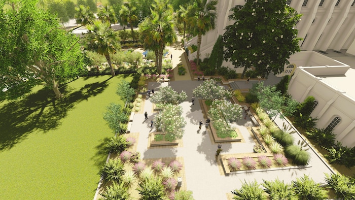 (Courtesy of The Church of Jesus Christ of Latter-day Saints) This rendering shows the bride's exit at the St. George Temple.