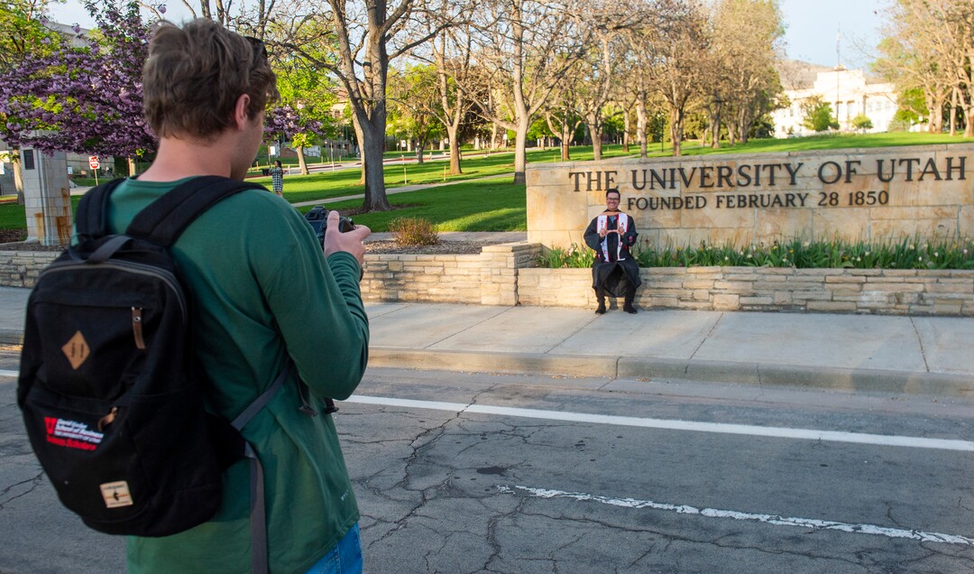 (Rick Egan  |  The Salt Lake Tribune)    Aydin Tasevac takes afoot of Azat Hankuliyev at a Presidents Circle at the University of Utah, Thursday April 30, 2020
