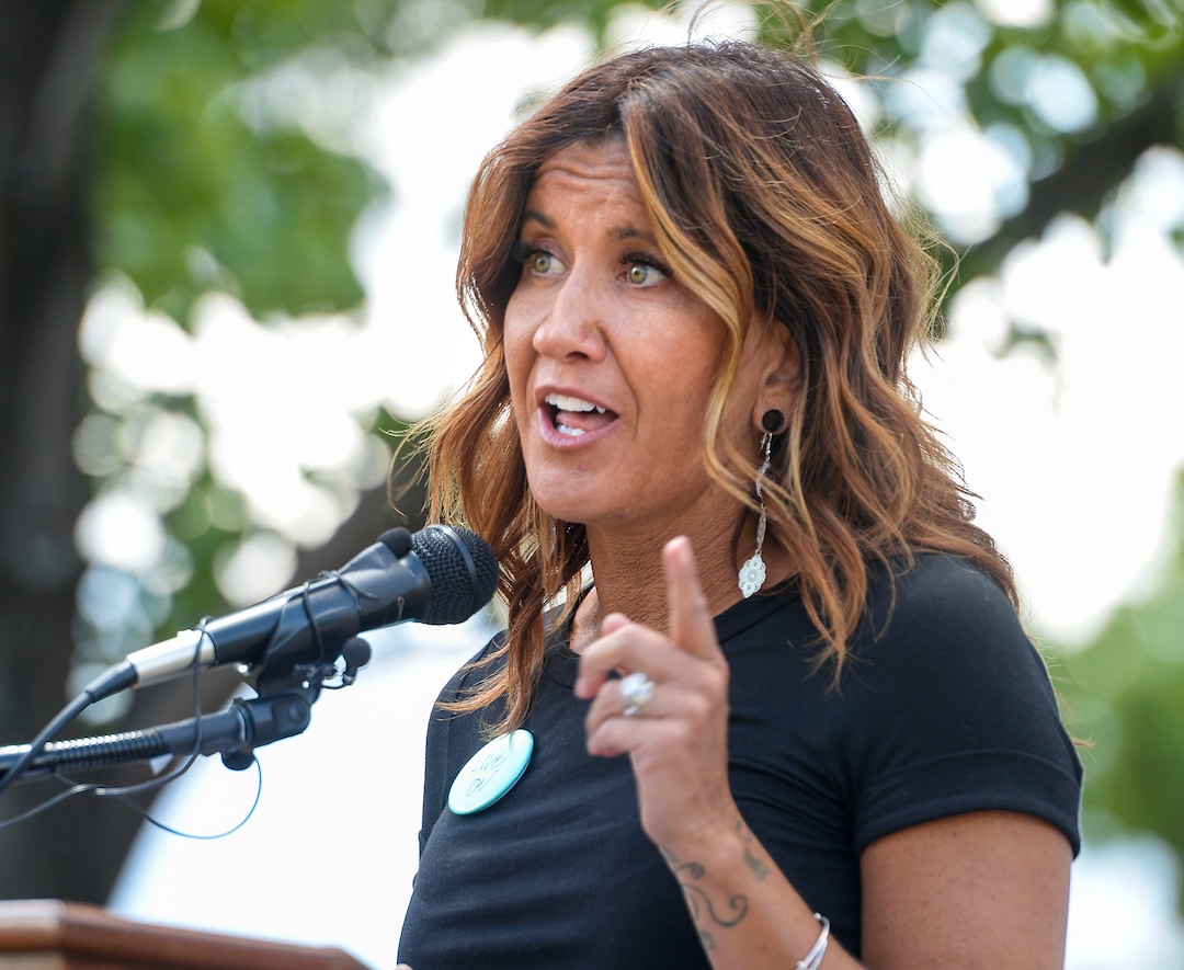 (Leah Hogsten  |  The Salt Lake Tribune) Taryn Aiken Hiatt, suicide survivor and area director for the American Foundation for Suicide Prevention shares her connection to suicide and mental health while promoting a 3-year campaign to promote education, provide resources, and change the culture around suicide and mental health Thursday.  The statewide campaign, Live On, is a statewide effort to help Utahns struggling with isolation, job loss and increased stress and anxiety surrounding COVID-19.