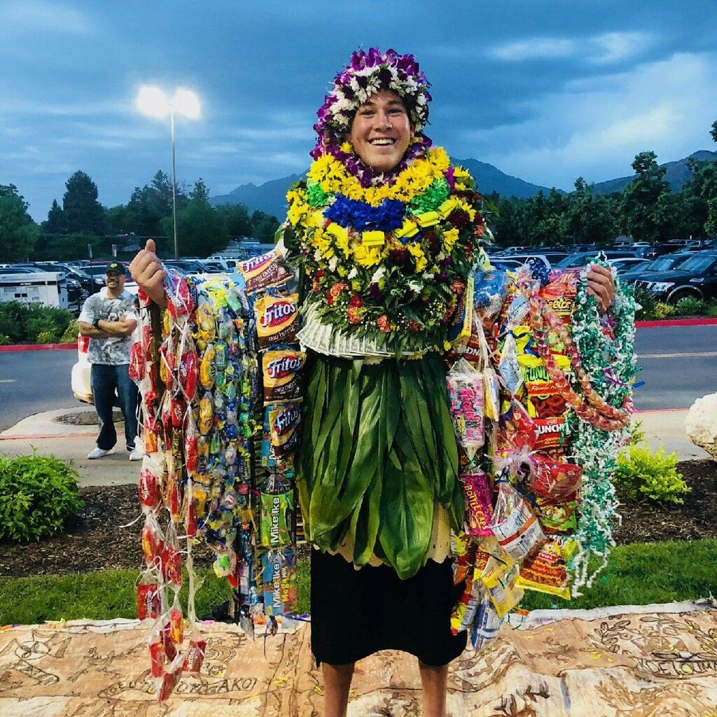 (Courtesy of Simione Malohifo’ou) Finehafo’ou Malohifo’ou graduated from Westlake High School in Utah County last month. He was not allowed to wear leis during the ceremony, and school staff asked him to remove the traditional Tongan ta’ovala cloth he wore under his gown.