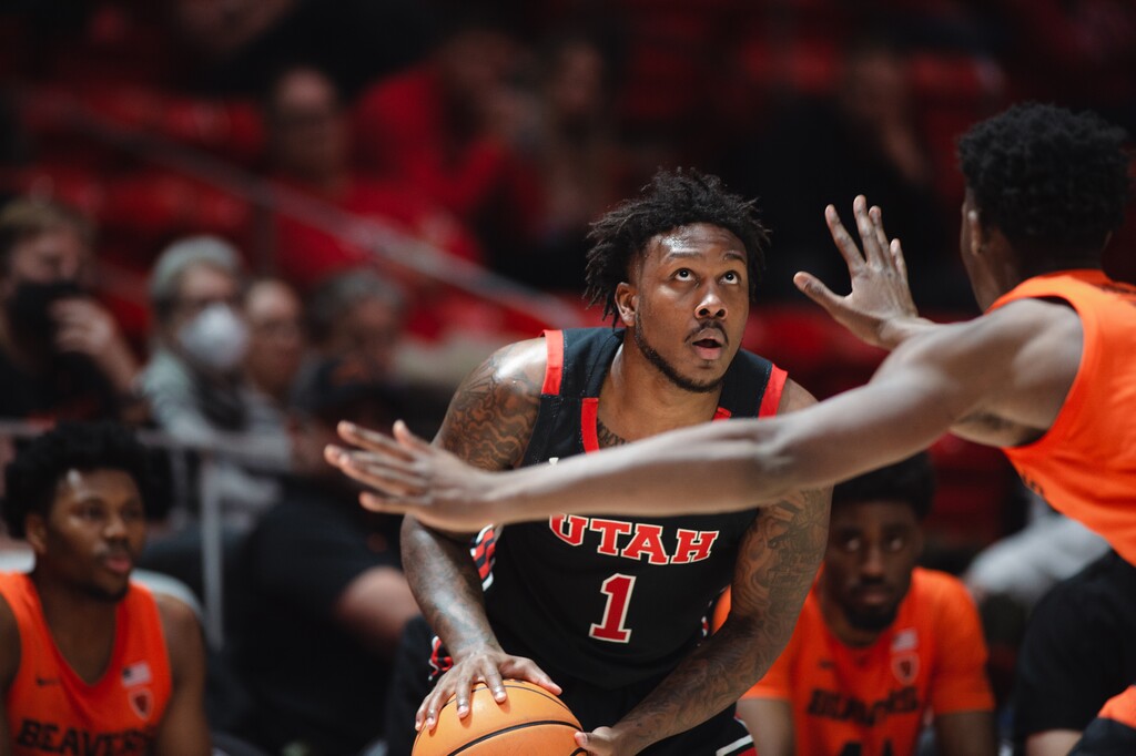 (Rachel Rydalch | The Salt Lake Tribune) David Jenkins Jr., a Utah Utes guard, during a game against Oregon State at the Jon M. Huntsman center on Thursday, Feb. 3, 2022.
