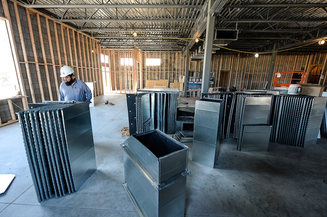 (Francisco Kjolseth  |  The Salt Lake Tribune)  Imam Shuaib Din tours the site of the half-finished mosque going up in West Jordan at 984 W 9000 South on Tuesday, Oct. 1, 2019. The bottom floor will consist of a multi-purpose room, seen here, for overflow and rental space as a banquet hall.