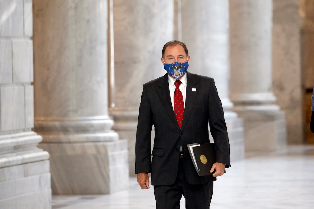 (Rick Bowmer | AP file photo)  Utah Gov. Gary Herbert walks through the rotunda to a COVID-19 briefing Thursday, July 30, 2020, in Salt Lake City.