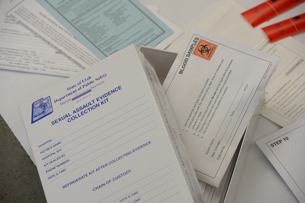 (Francisco Kjolseth | The Salt Lake Tribune) A sexual assault evidence collection kit is displayed at a press conference on July 19, 2017 at the DPS Crime Lab in Taylorsville. 