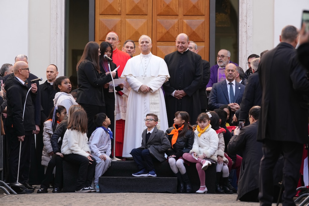 (Domenico Stinellis | AP) Pope Leo XIV visits the parish church Sacro Cuore in Rome in February. He is planning a summit on marriage and family.