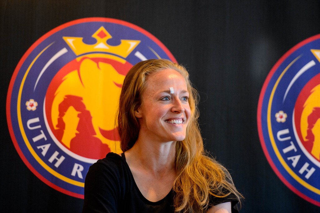 (Trent Nelson  |  The Salt Lake Tribune)  Utah Royals defender Becky Sauerbrunn speaks about her World Cup experiences at a news conference in Sandy on Wednesday July 17, 2019.