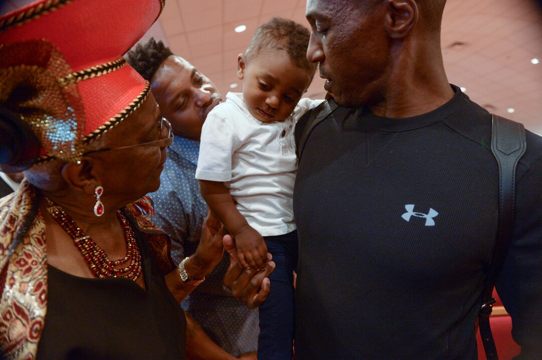 (Leah Hogsten  |  The Salt Lake Tribune) Willene Davis shares a moment with her son and grandsons after the celebratory service in honor of her and her  husband Rev. France A. Davis, who celebrated his 44th anniversary as pastor at Calvary Baptist Church, Sunday, April 22, 2018.
