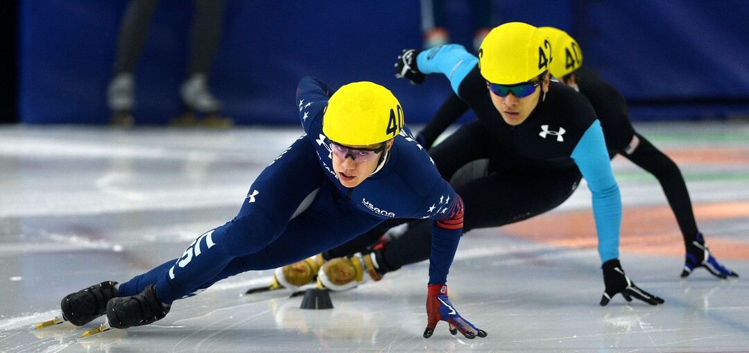 Steve Griffin / The Salt Lake Tribune

J. R. Celski glides around the corner during the 1,000 short-track finals event at the final day of the 2017 U.S. Speedskating Championships at the Utah Olympic Oval in Kearns, Utah Sunday January 8, 2017.