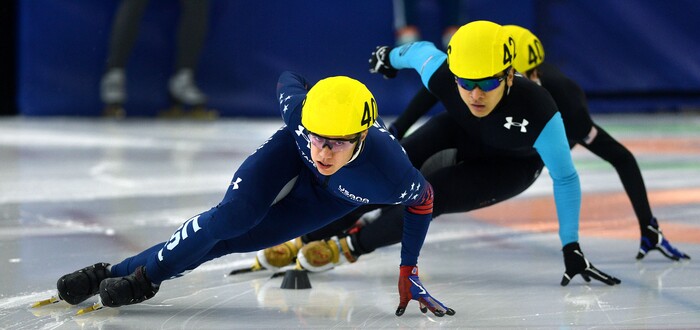Steve Griffin / The Salt Lake Tribune
J. R. Celski glides around the corner during the 1,000 short-track finals event at the final day of the 2017 U.S. Speedskating Championships at the Utah Olympic Oval in Kearns, Utah Sunday January 8, 2017.