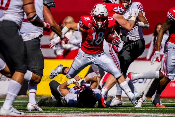 (Trent Nelson  |  The Salt Lake Tribune) Utah Utes wide receiver Britain Covey (18) returns a punt as the University of Utah hosts Washington State, NCAA football in Salt Lake City on Saturday, Sept. 25, 2021.