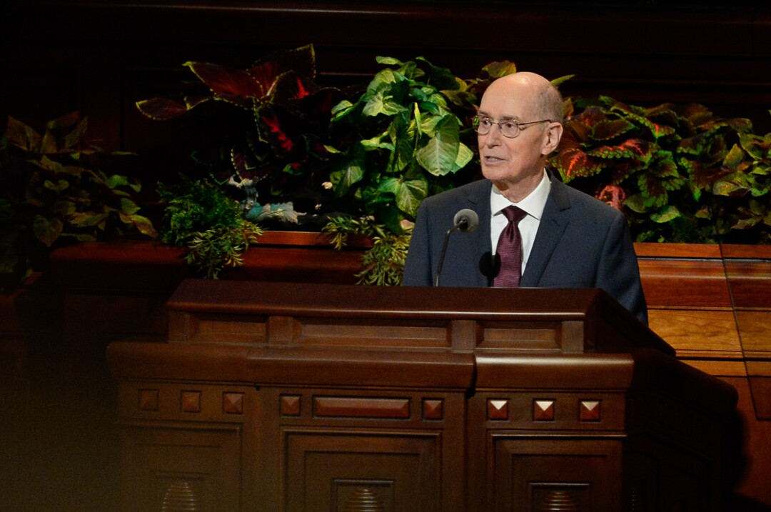 (Francisco Kjolseth  |  The Salt Lake Tribune)  Henry B. Eyring, second counselor in the First Presidency speaks to those gathered for the Sunday afternoon session of the 189th twice-annual General Conference of The Church of Jesus Christ of Latter-day Saints at the Conference Center in Salt Lake City on Sunday, Oct. 6, 2019.