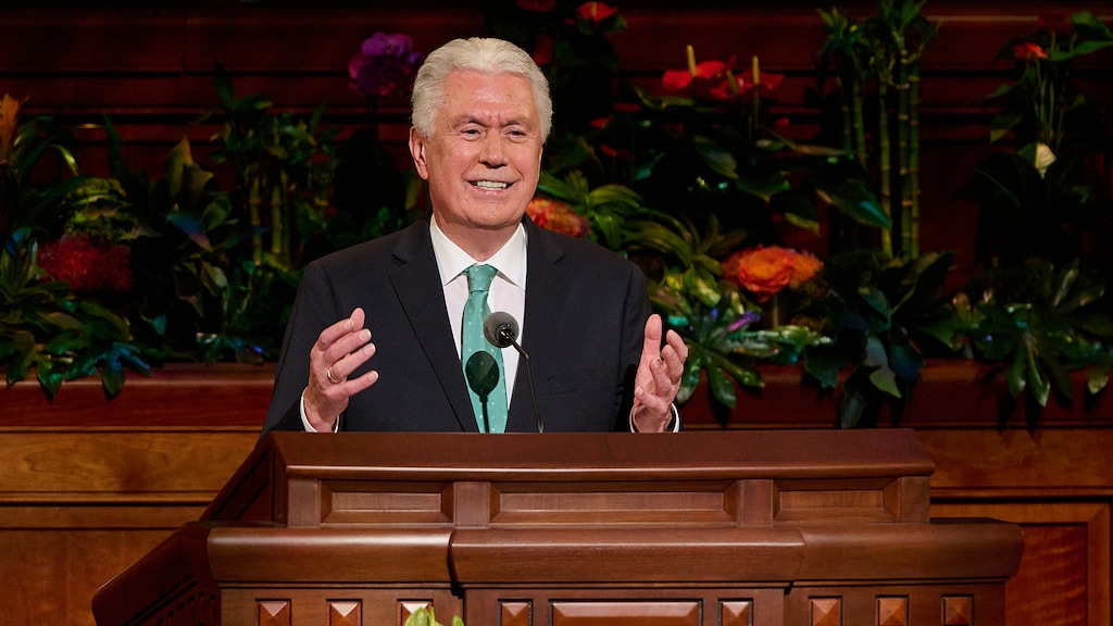 (The Church of Jesus Christ of Latter-day Saints) Apostle Dieter F. Uchtdorf speaks at General Conference on Saturday, April 6, 2024.