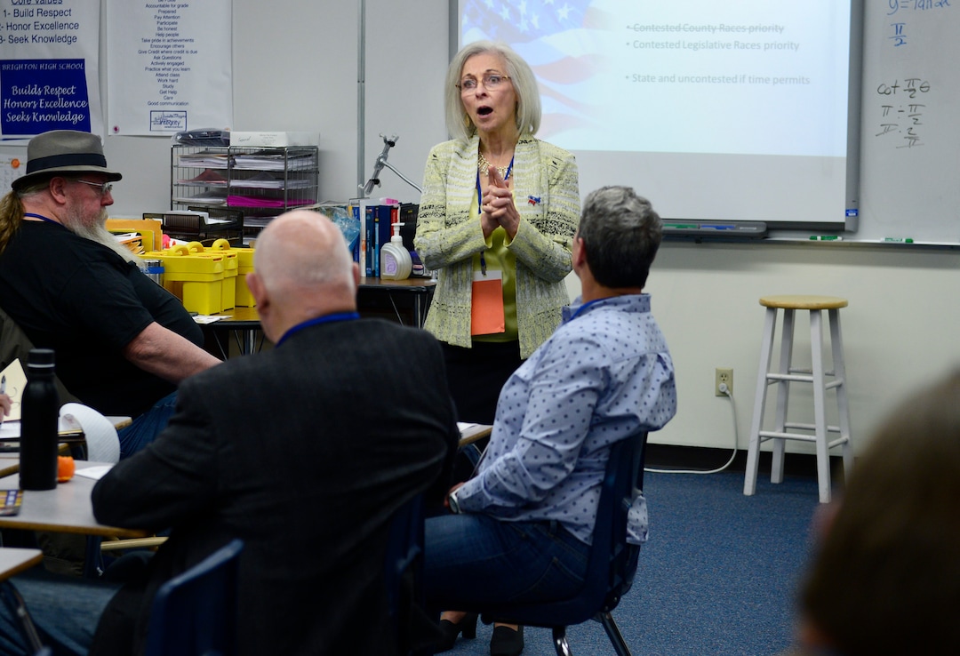 (Scott Sommerdorf | The Salt Lake Tribune)Kathy Allen speaks at the Disability Caucus at the Salt Lake County Democratic Convention where delegates pick their favorites for county/legislative races, Saturday, April 14, 2018. 