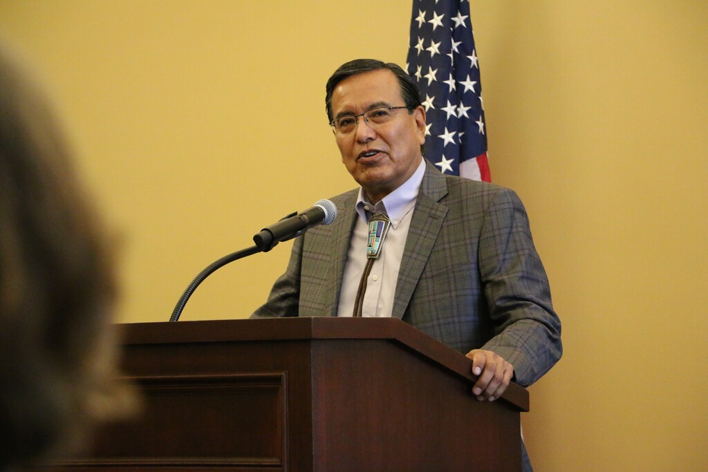 (Photo courtesy of Utah Governor's Office of Energy Development) Bill McCabe, a technology officer with Navajo Nation Oil and Gas, on Monday, Nov. 25, 2019, at the Utah Capitol announces a partnership with alternative-energy companies to capture vented methane from its Utah oil field operations and convert it to hydrogen.