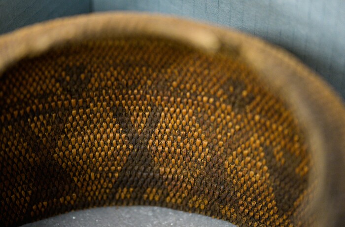 (Francisco Kjolseth  |  The Salt Lake Tribune)  A basket with woven-in figures from San Juan County is on display as part of the annual Behind The Scenes event at The Natural History Museum of Utah on Saturday, Nov. 16, 2019, one of many from the Byron Cunningham collection.