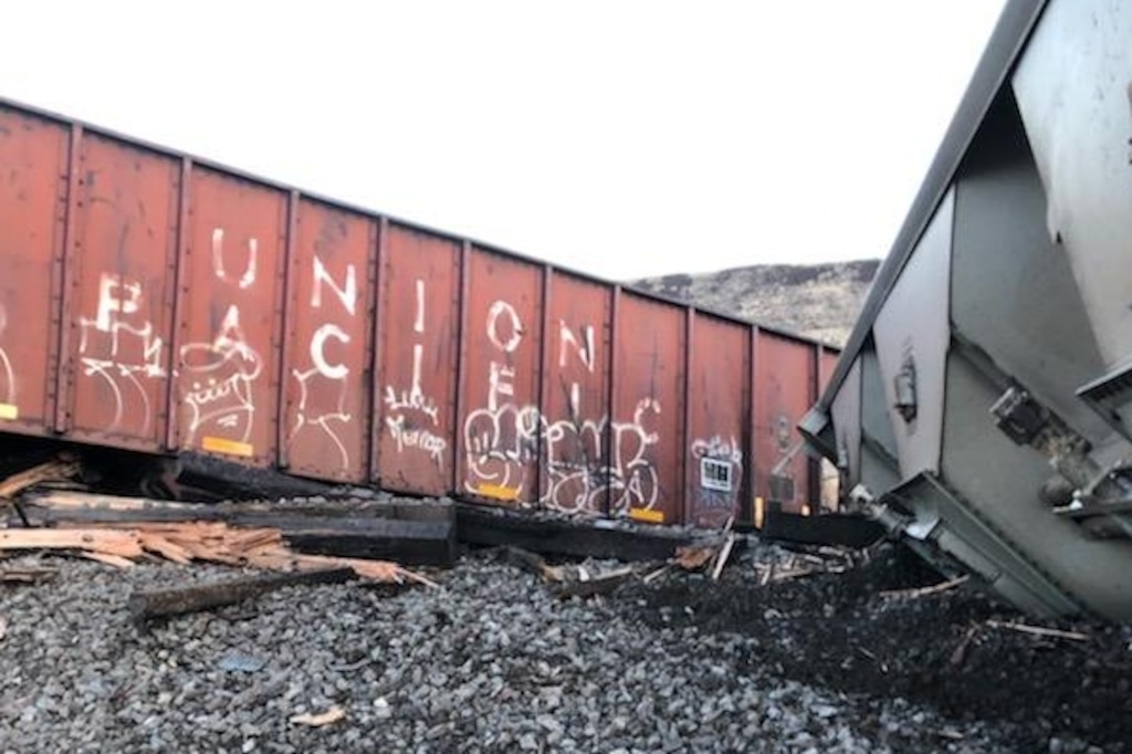 (Millard County Sheriff's Office) A train derailed Saturday, Feb. 20, 2021, in Millard County, but there were no injuries, according to the Millard County Sheriff’s Office.