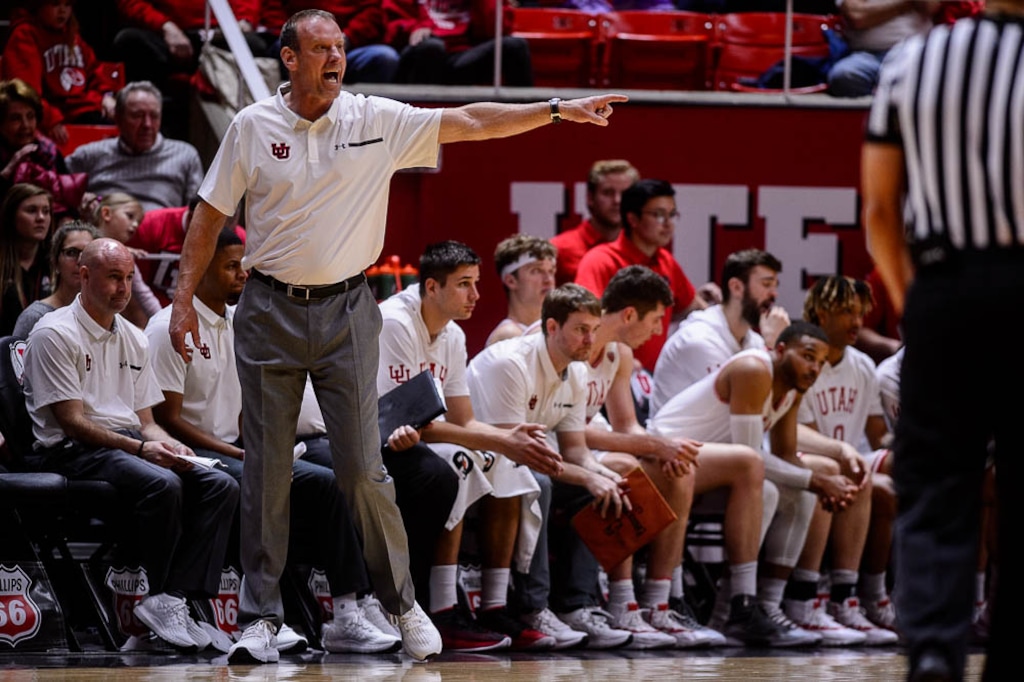 (Trent Nelson | The Salt Lake Tribune)  Utah coach Larry Krystkowiak as the Utah Utes host the Oregon Ducks, NCAA basketball in Salt Lake City on Thursday Jan. 31, 2019.