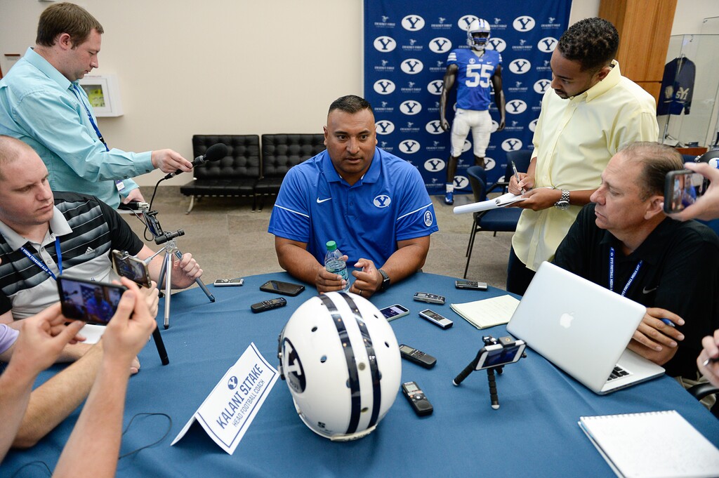 Francisco Kjolseth | The Salt Lake TribuneBYU football head coach Kalani Sitake, sits down for interviews during BYU Football Media Day at BYU Broadcasting in Provo on Friday, June 23, 2017.